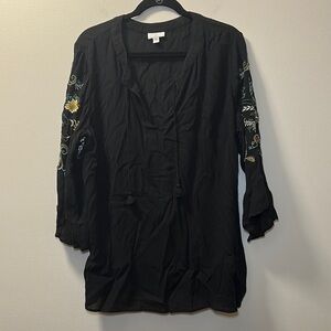 💛J. Jill Women’s Black Long Sleeve Embroidered Gauze Tunic Sz L